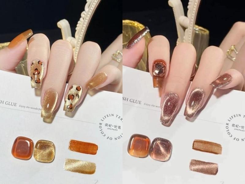 Mẫu nail mắt mèo đẹp màu đỏ cam